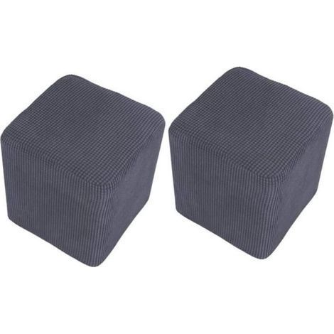 2pcs Pouf en Velours, Pouf Extensible Rectangulaire, Pouf Bas Élastique, pour Salon, Housse Uniquement, Tabouret Non Inclus (Gris) (1/4)