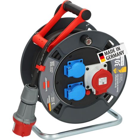 Brennenstuhl Garant Avvolgicavo CEE 1 V2 IP44 (CEE con cavo da 30 m di colore nero, Made in Germany, permanente utilizzo esterno IP44)