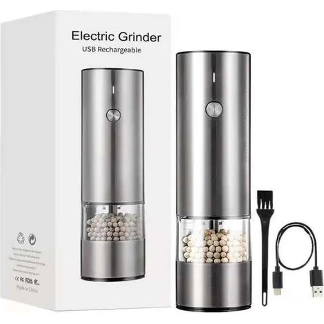 Ensemble de moulins à sel et à poivre électriques automatiques (argent) rechargeables par USB, moulin à épices à gravité réglable, outils de cuisine
