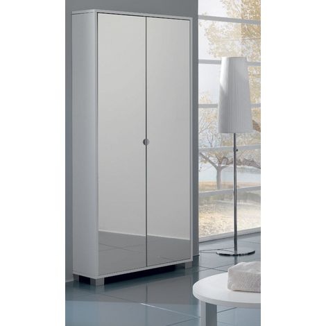Armadio 2 Ante con Specchio 83x190x29 cm Bianco Fiammato (1/2)