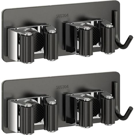 Support mural pour outils de jardin, 3 en 1, en acier inoxydable, autocollant, pour cuisine, maison, salle de bain, garage et jardin, lot de 2 (1/5)
