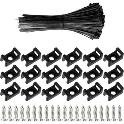100 Pièces Attaches Cable avec Embase de Serre Cables et Vis, 200 mm Autobloquantes Fixations Électriques Collier de Serrage en Nylon pour Organiser Câbles, Réutilisables et Réglables