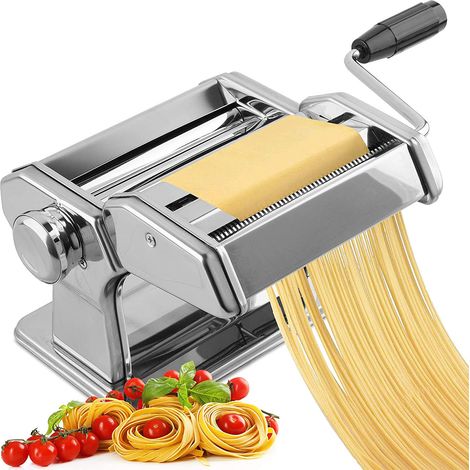Machine à pâtes 2 en 1 avec rouleaux et coupe-pâtes, 9 épaisseurs réglables, idéale pour les raviolis, les spaghettis, les fettuccine et les lasagnes. (1/5)