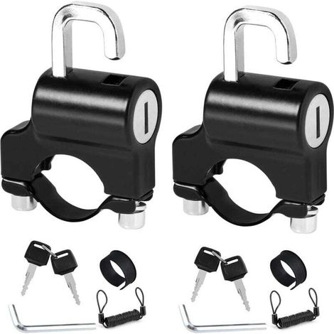 2 pièces Serrure de Casque de Moto Noir, Antivol Guidon Verrouillage de Casque, Antivol de Casque Universel avec Clés, Verrou de Casque Antivol Convient pour 22mm-24mm Guidon de Moto