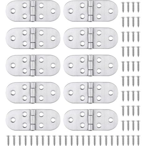10 Charnière Inox et Vis, Montage facile et solides, pour Table Pliante, Porte de Placard, Trappe, Fenêtre Bateau/Maison