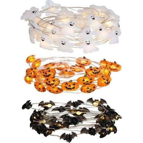 Guirlande lumineuse Halloween - WINLLINEE - 3 guirlandes - 30 LED par guirlande - Citrouille, chauve-souris et fantôme (1/4)