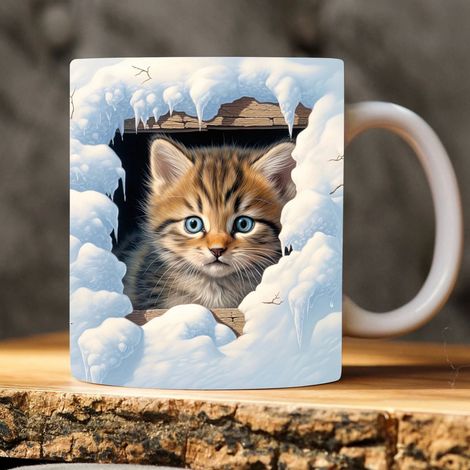 Tasse À Café - Tasse Céramique 3D Chat - Pour Maison Bureau Extérieur - 300-400 ml - Diamètre 8,5 cm Hauteur 9 cm - 1 Pièce (1/5)