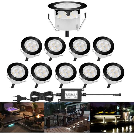 10 Spot LED Eclairage Extérieur Encastrable Sol Terrasse Bois,45mm Spots Encastré Extérieur Fait en IP67 DC12V 1W Avec Alimentation EU Pour Jardin Escalier Patio RGB (1/5)