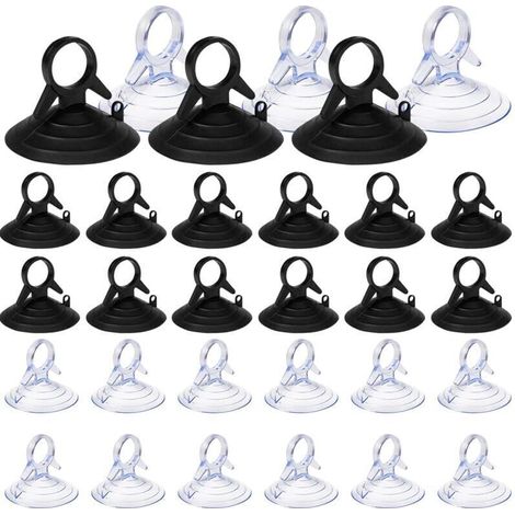 60 Pièces Ventouse pare Soleil, 45mm Ventouse Sans Crochets Ventouse, PVC Ventouses Mini Ventouse Transparente et Noire Ventouse, Ventouse pour Vitre (1/4)