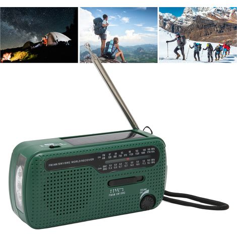 Kurbelradio, Kurbel-LED-Taschenlampe, solarbetriebenes Mehrbandradio AM/FM/SW1/SW2, tragbares Notfallradio für den Außenbereich, grün. (1/5)