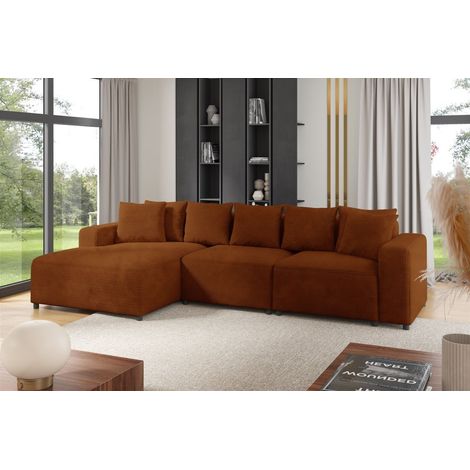 Ecksofa Designersofa Sofa MEGAN in Stoff Poso Rostbraun Ottomane Links (1/2)