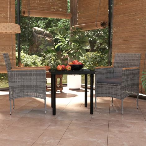 Juego de comedor de jardín 3 piezas con cojines gris y negro vidaXL (1/5)