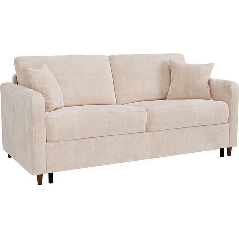 Canapé 3 places convertible express en tissu beige - couchage 140 cm - matelas 14 cm - MASITIA (1/5)