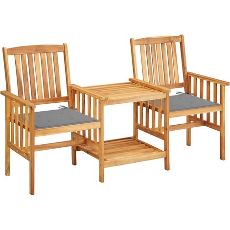 Chaises de jardin avec table à thé et coussins  Fauteuil de Jardin  Acacia solide 57816 (1/5)