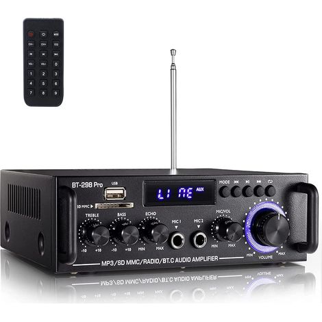298 Pro Mini Amplificateur Bluetooth 5.0, Audio HiFi 2 Canaux, Max 500W x 2 RMS, 50W x 2, Récepteur Stéréo, Aigus et Basses Avec USB/RCA/MIC/FM (1/5)