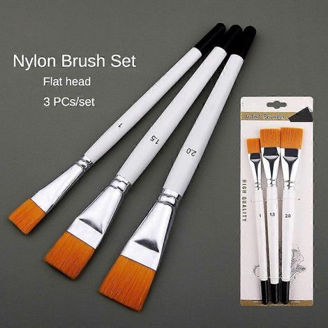 Lot de 3 pinceaux neufs pour peinture à l'huile, à tête plate large et à tige courte, en nylon de 3 couleurs, pour aquarelle et acrylique ( ). (1/5)