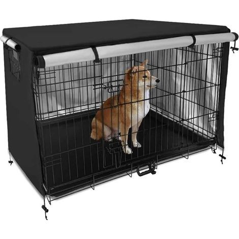 Bache Cage Chien, Tissu Oxford 210D Double Porte Housse pour Cage a Chien, Matériau Durable Imperméable Ombrage Respirant Bâche de Protection Cage Chien (95 X 61 X 64cm) (1/5)