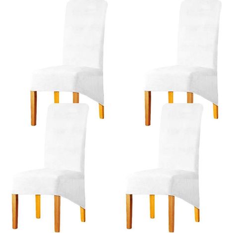 Dehnbare XL-Stuhlhussen für Esszimmerstühle, Samt, 4er-Set, Weiß (1/5)