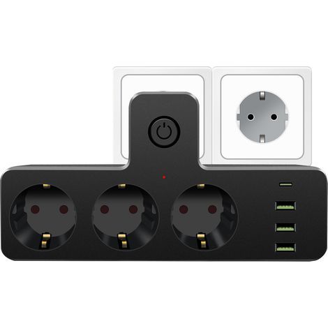 Multiprise murale 7 en 1 avec interrupteur – 3 prises USB et 1 type C – Protection enfants intégrée – Para-foudre et para-surtenseur (1/5)