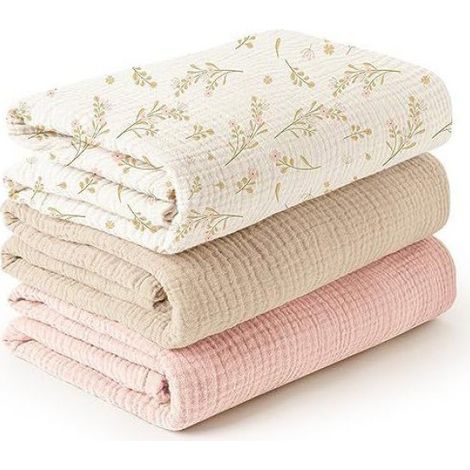Couverture En Mousseline Pour Bébé - 120 x 120 cm - 100 % Coton - Pour Nouveau-Nés - Lot De 3