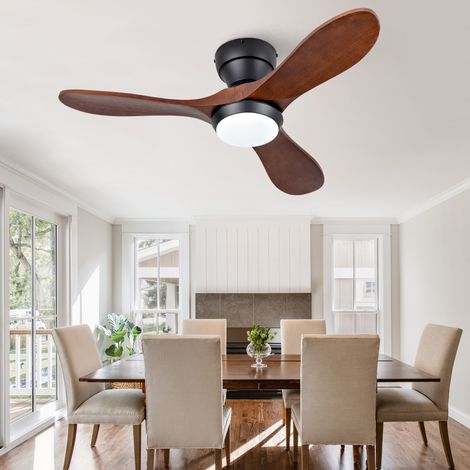 Ventilateur 36 pouces avec lumière et télécommande, 3 pales en bois massif, 3 températures de couleur, 6 vitesses, rotation réversible, idéal pour dressing, terrasse et petites pièces (1/5)
