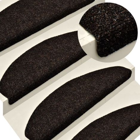 Felpudos autoadhesivos para escaleras, 10 unidades, 56 x 17 x 3 cm, marrón, semicirculares vidaXL