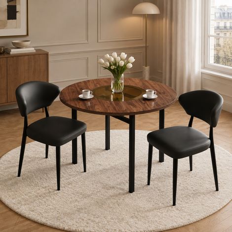 MEUBLIV Tavolo rotondo 100 cm marrone e nero – piano effetto legno, 2 sedie (1/5)