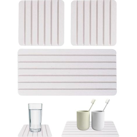 Lot de 3 Tapis de Pierre Absorbante Salle de Bain,Plateau à Savon à Séchage Rapide,Plateau de Salle de Bain avec Rainures, Plateau en Pierre Absorbant l'eau Utilisé pour Les Savons pour Les Mains