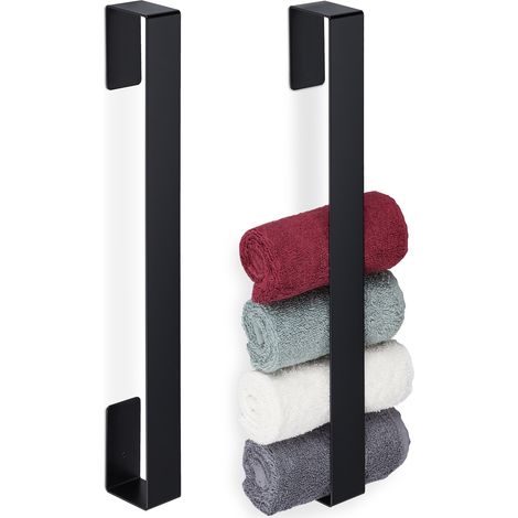 2x Portasciugamani Adesivo da Parete, Autoadesivo, Bagno & Cucina, Asta Asciugamani a Muro Salvaspazio, Nero (1/5)