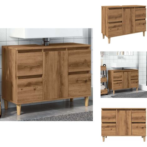 Waschbeckenunterschrank Artisan-Eiche 80x33x60 cm Holzwerkstoff - Waschbeckenschrank - Waschbeckenschränke - Waschtisch - Waschtischunterschrank (1/5)