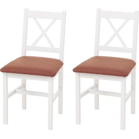 Set di 2 sedie da sala da pranzo HHG-601, schienale alto, soggiorno cucina, legno massello, bianco, cuscini arancione