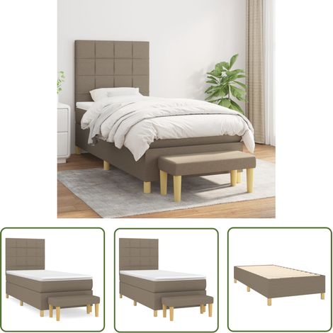 The Living Store Sommier à lattes de lit avec matelas Taupe 90x200 cm Tissu - Lit Plateforme - Lit Double - Literie - Matelas À Ressorts Ensachés - Têtière Ajustable (1/5)