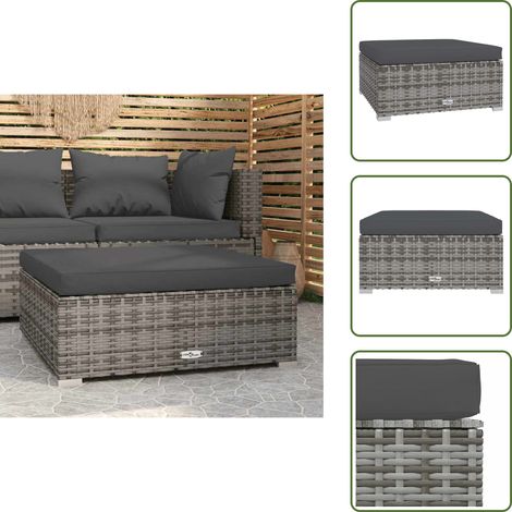 Repose-pied de jardin et coussin Gris 70x70x30cm Résine tressée - Repose Pied Jardin - Pouf Extérieur - Mobilier De Jardin - Chaise Lounge Extérieure - Relaxation Jardin (1/5)