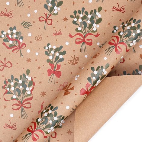 Papier cadeau de Noël (43 cm de large x 3 m de long), grand format, papier kraft écologique.