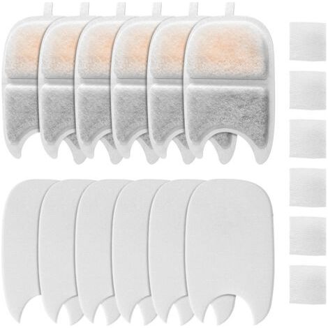 Filter für Trinkbrunnen, 6er-Pack Filter Katzenbrunnen und 12 Schwämme mit Aktivkohle für 4L Kabellosen Katzenbrunnen für FEELNEEDY für YPD-C004