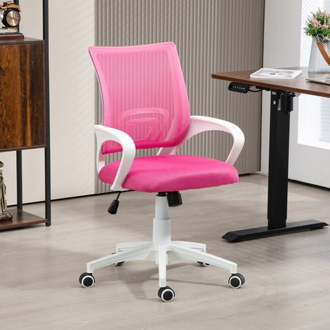Silla de Escritorio de Malla Giratoria con Altura Ajustable Función de Basculante y Reposabrazos Carga 120 kg Rosa (1/5)
