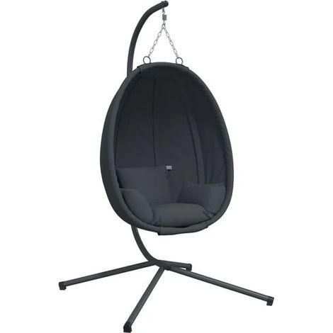 Fauteuil suspendu, fabriqué en tissu gris anthracite et avec une structure en acier. (1/5)