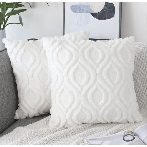 Housse de coussin - Luxe - 45x45 cm - Blanc - Velours - Brodée - Lot de 2 (1/4)