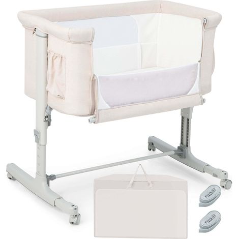 Portable Baby Bedside Bassinet with 5-level Adjustable Heights and Travel Bag-Beige (1/5)