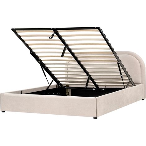 Letto contenitore moderno EU Matrimoniale 160 x 200 cm Tessuto Beige Quillien (1/5)