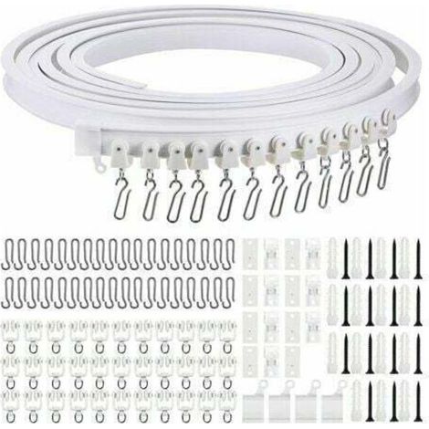 Rail de rideau incurvé au plafond pliable de 5 mètres Rail de rideau incurvé flexible pour rail de rideau souple pour rail de rideau avec crochets de rideau en métal, séparateur de pièce pou (1/4)