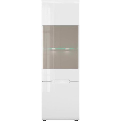Vitrine haute à 2 portes avec éclairage LED, coloris Blanc/Blanc haute brillance - Longueur 60 x Profondeur 41 x Hauteur 193 cm (1/5)