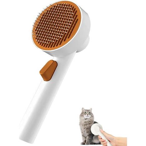 Cepillo autolimpiante para perros y gatos, con botón de liberación, cepillo redondo, herramienta de aseo suave, adecuado para perros y gatos, especialmente para mascotas de pelo largo. (1/4)