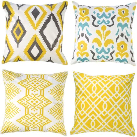 Set of 4 Square Cotton and Linen Cushion Covers with Snowflake Pattern, 45.7 x 45.7 cm, Cotton, Multicolor B, 18 x 18 inches (1/2)