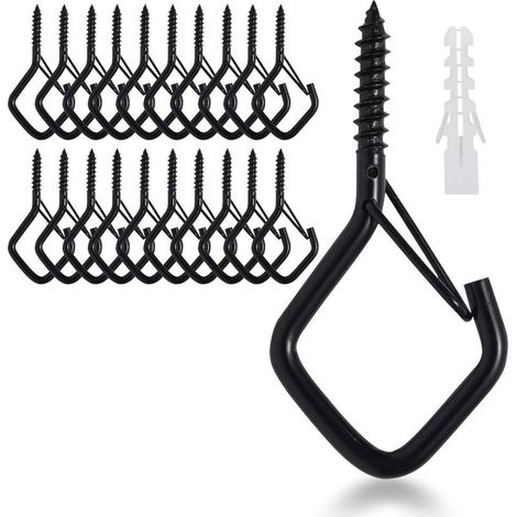 Lot de 20 vis à crochet en acier inoxydable avec sécurité, crochets à visser, crochets de plafond, crochets muraux pour suspendre des plantes en pot, des lumières (1/5)