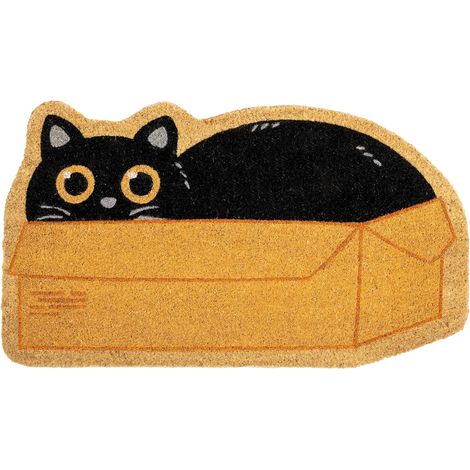 Tapis de Porte extérieur “boîte Chat” en Coco avec Base antidérapante en PVC. Tapis de Forme e. Tapis de Chat. Peint à la Main. Dimensions : 70 cm x 40 cm (1/5)