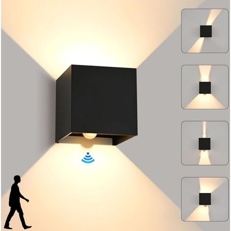 Applique Murale Intérieur/Extérieur avec Détecteur de Mouvement IP65 Étanche 12W 3000K - Angle Réglable (Noir)