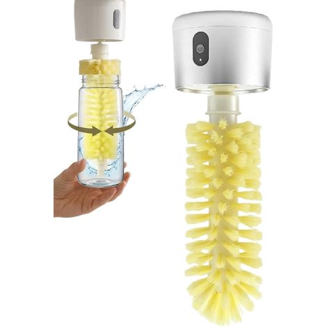 Nettoyeur de bouteilles électrique rotatif à 60° Brosse de lavage pour bouteilles (cuisine, maison, voyage, salle de sport, café, protéines, vin, shaker, lait) (1/5)