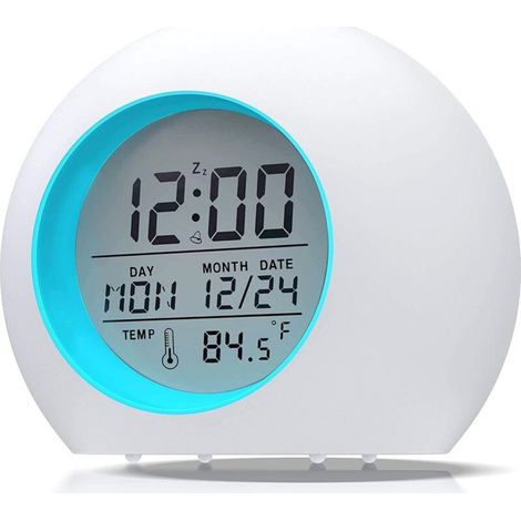 Réveil pour enfants, réveil numérique LED, veilleuse pour bébés et écoliers, 7 couleurs, calendrier rond avec thermomètre et fonction snooze (1/5)
