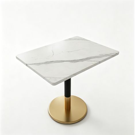 Rechteckiger Esstisch für 2 Personen, MDF in weißer Marmoroptik, schwarz/gold (1/5)